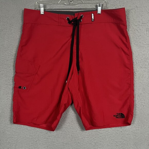 The North Face Board Shorts Swim Trunks Side Pocket Red and Black Men 38 - Picture 1 of 16